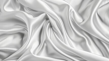 Obraz premium White light gray silvery silk satin draped fabric background Luxurious silvercolored backdrop with soft folds and creases Wide panoramic banner format
