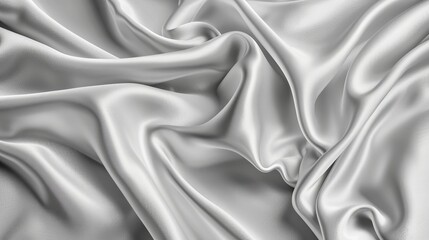 Obraz premium White light gray silvery silk satin draped fabric background Luxurious silvercolored backdrop with soft folds and creases Wide panoramic banner format