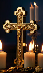 golden orthodox cross, close-up