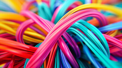 "A cluster of vibrant cables converging from the edges of the frame towards the center."