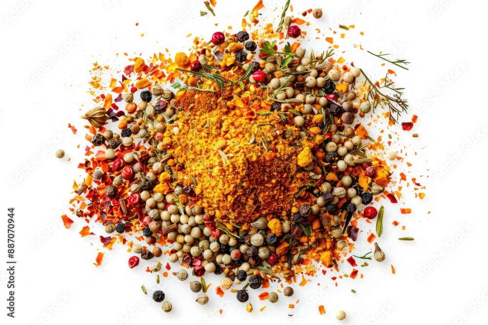 Poster a collection of various spices arranged on a white surface