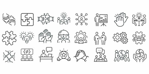 Obraz premium Teamwork line icons set. Teamwork outline icons with editable stroke collection.