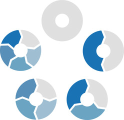 青とグレーの円形のフローチャートのセット