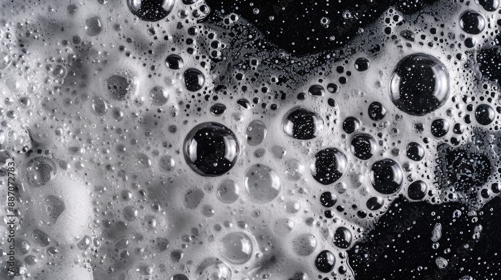 Poster A close-up shot of water bubbles in black and white