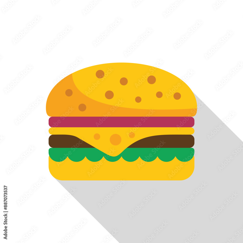 Sticker Mouthwatering burger illustration featuring a sesame seed bun and melted cheese, perfect for food and beverage projects