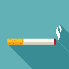 Burning cigarette with smoke, designed in a flat style with a long shadow