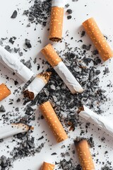 A close-up image of a pile of broken cigarettes