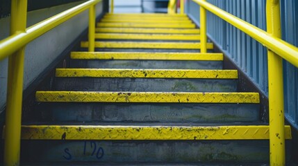 Yellow handrails on staircase © Emin