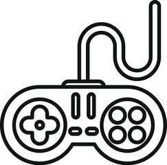 Line art icon of a retro gamepad controller featuring a wired connection for gaming