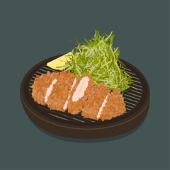  Japanese deep-fried pork cutlet, Asian cuisine, Tonkatsu, Vector illustration