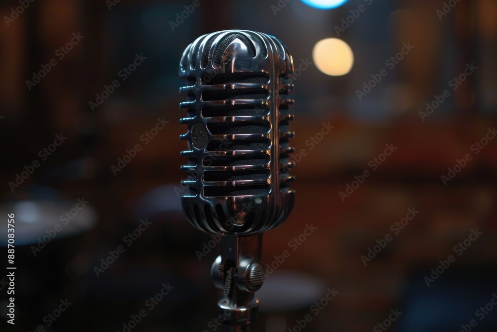Poster close up shot of a microphone with a blurry background