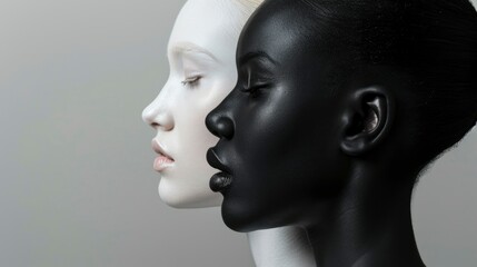 Two women, one in black and one in white, share a unified vision, reflecting teamwork and clarity