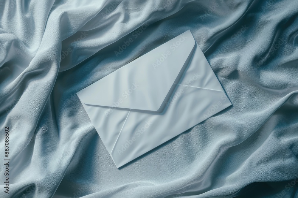 Poster a single white envelope sits on top of a white sheet, perfect for use in business or personal corres
