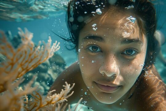 A Moment of Serenity: A Young Woman's Dive in the Java Sea
