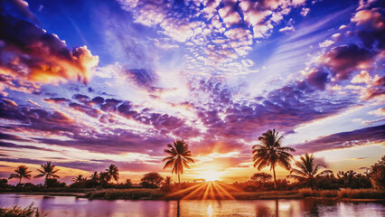 Naklejka premium beautiful colorful sunset sky, landscape background