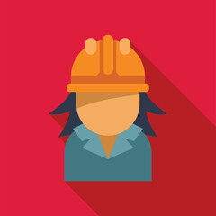 Minimalist illustration of a female construction worker wearing a hard hat, representing women in construction and skilled trades