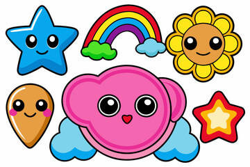 kawaii stickers vector art icons illustration