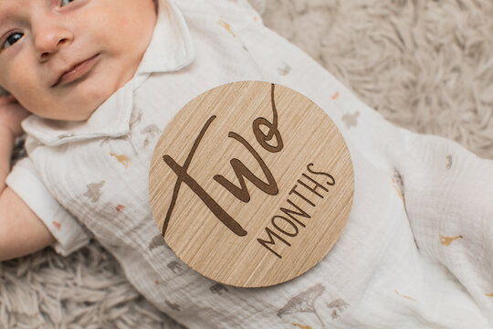 Baby boy two months old milestone wooden sign