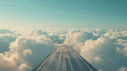 Obraz premium an image of a scenic road that stretches towards the clouds, gradually ascending towards the heavens. The road should be in the foreground, appearing normal,generative ai