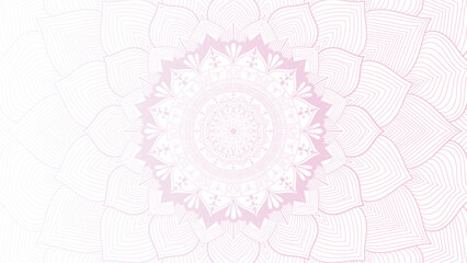 Round mandala on dreamy peach fuzz gradient background. Translucent mesh pattern in the form of a mandala. Mandala with floral patterns. Pastel Yoga template. Gradient background with round mandala.