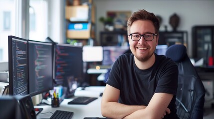 Fototapeta premium Portrait of male programmer in office.