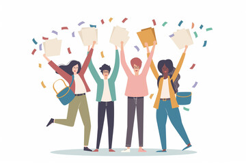 Obraz premium A group of people are celebrating with confetti and paper money