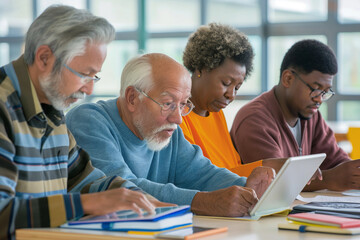A group of people are sitting at a table with a laptop open