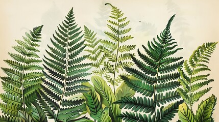 Vintage botanical prints of exotic plants ferns