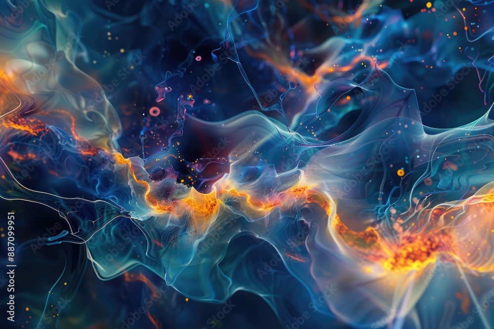 Poster abstract artwork featuring blue and yellow colors on a black background, suitable for use in art-rel