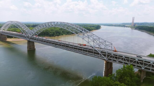 Aerial Drone Sherman Minton Bridge Ohio River  Slow High Move From Right To Left Wide
