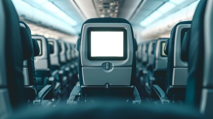 Fototapeta premium empty airplane chairs with a blank screen