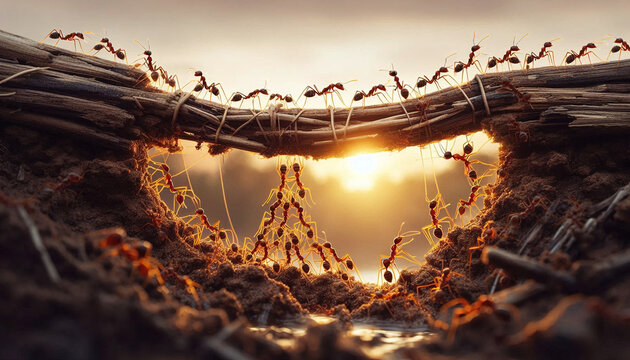 Teamwork, team of ants costructing bridge - Concept for teamwork
