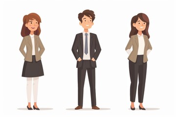 Obraz premium Cartoon illustration of businesspeople in formal attire, representing teamwork and professionalism.