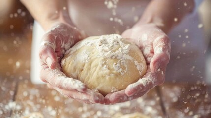 Fototapeta premium Close-up of Hands Holding Dough – Home Baking and Tradition