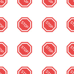 Seamless background stop sign vector. The ban icon that repeats endlessly. Simple web background vector. Texture danger. Background template with construction stop sign.