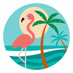 Tropical Flamingo and Palm Tree Circle T-shirt Design: Summer Vibes