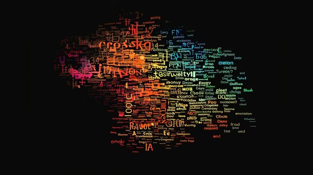 A vibrant and colorful word cloud forms the shape of a world map, showcasing a variety of words and concepts in different fonts, representing globalization and diversity.
