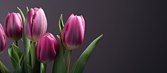 Fototapeta premium Pink Tulips on a Grey Background