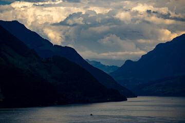 Obraz premium Alpine mountains and like in Switzerland. Alps nature in Switzerland. Swiss Alps. Panoramic of the nature of Switzerland. Nature of Swiss lakes. Switzerland scenic landscape. Nature background.