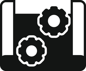 Simple black icon of a document with two cogwheels representing project management