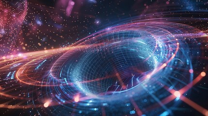 Fototapeta premium An abstract depiction of a cosmic energy vortex, featuring vibrant neon and intricate patterns, capturing the essence of universal energy and futuristic aesthetics.