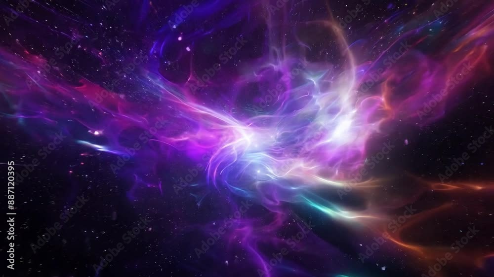 Poster A digital artwork depicting a colorful nebula with swirling patterns and glowing stars in a deep space background.