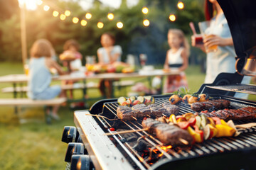 Family Enjoying a Backyard BBQ at Sunset