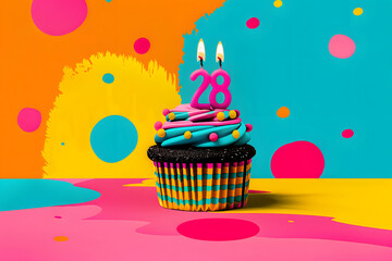 Birthday cupcake with number twenty-eight candle