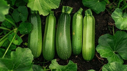 Above view of newly cultivated zucchini in a garden