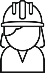 Line icon of a female construction worker wearing a hard hat, symbolizing workplace safety