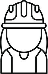 Line art icon of a female construction worker wearing a hard hat for safety on the job site