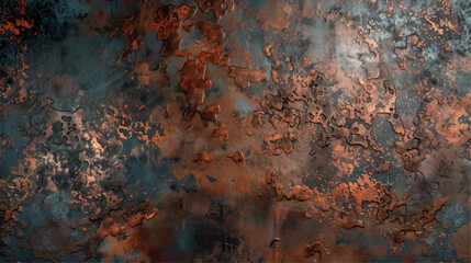 Obraz premium Abstract grunge background with copper texture, metallic rust and steel surface. A dark concrete wall with a metal rough effect