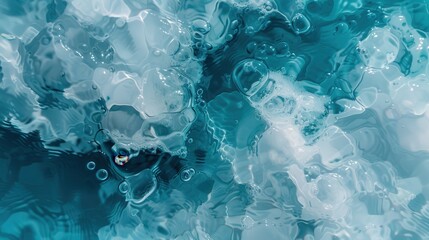 Obraz premium This image showcases abstract patterns of water with visible bubbles and reflections, highlighting the natural beauty and fluidity of the aquatic environment.