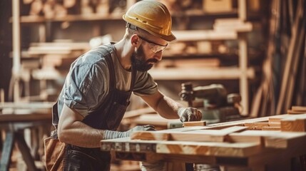 Focused Carpenter Working in Workshop, Craftsmanship and Dedication